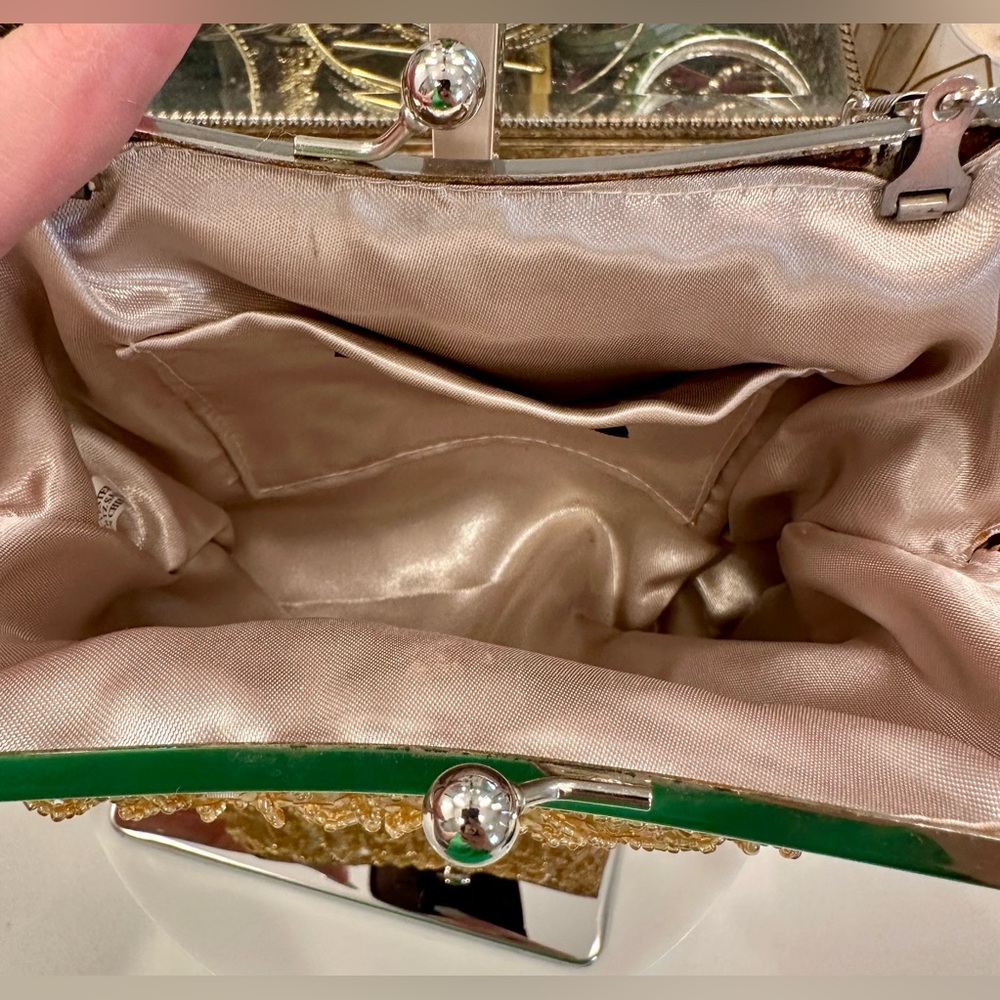 NWT VTG Bijoux Terner, Beaded/Sequin Satin Wristlet/Evening Bag Snail-Link Chain - Picture 16 of 17